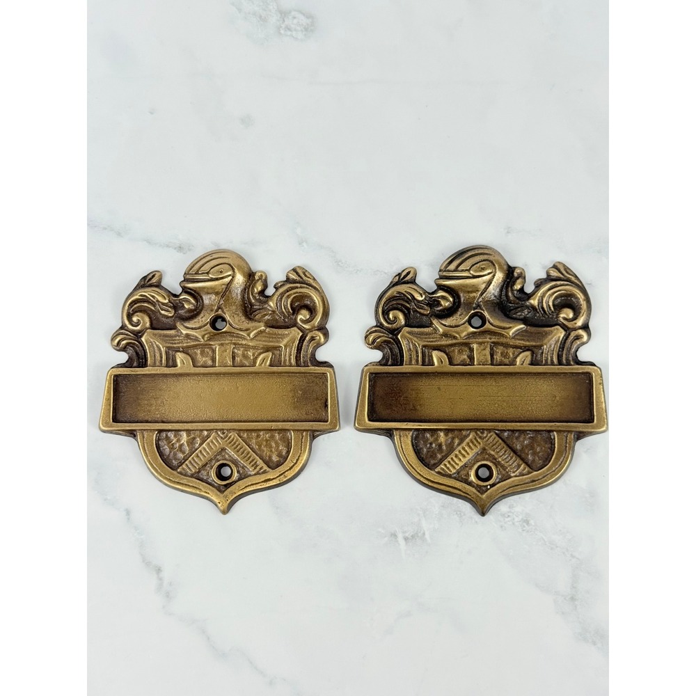VTG PAIR (2) Bronze Door Crests Castlecore Medieval Knight Decor 4" X 3.5"
